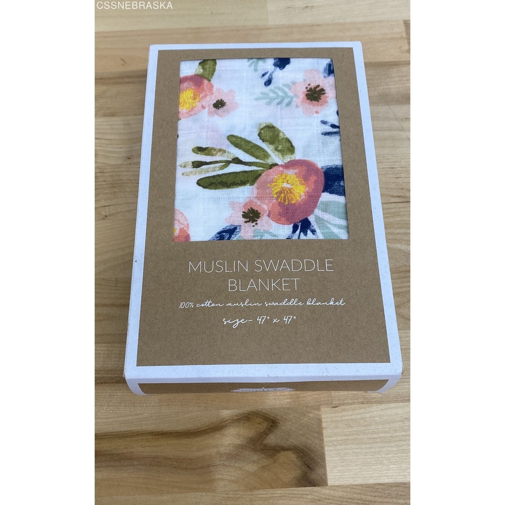 Mud Pie Floral Baby‎ Girls Cotton Muslin Swaddle Blanket In Gift Box 47" X 47"